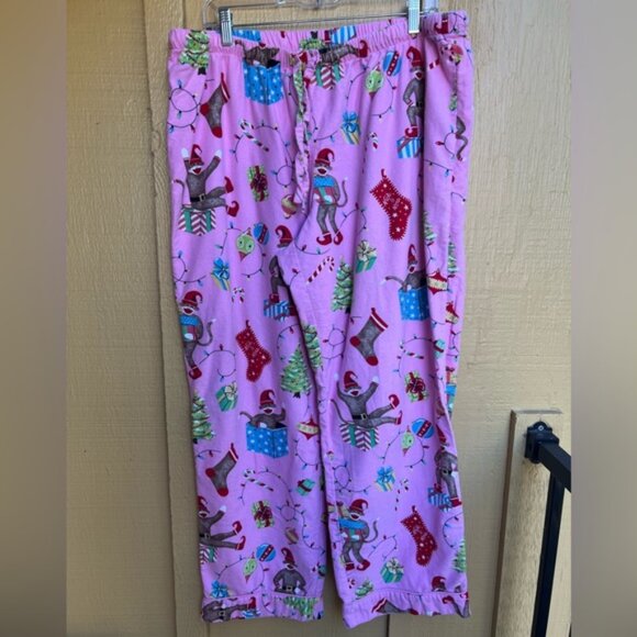 Nick and Nora Sock Monkey Pink Christmas Holiday Pajamas size XXL - Picture 5 of 9